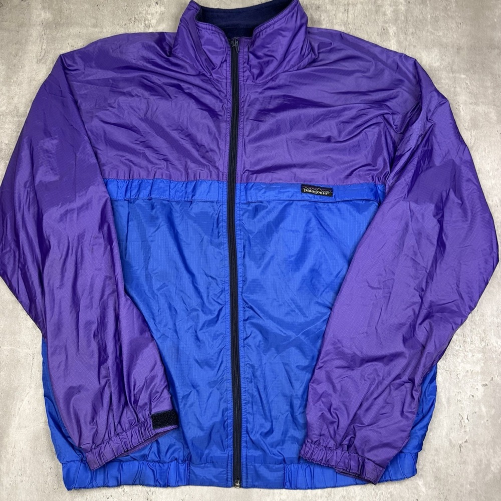 Vintage Patagonia Rain Jacket Capilene Lined Purple Blue Mens Medium 90s Zip Up